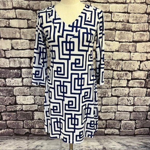Addie Adddison Dresses & Skirts - Addie Addison Blue & White V-Neck 3/4 Sleeve Dress Size Small
